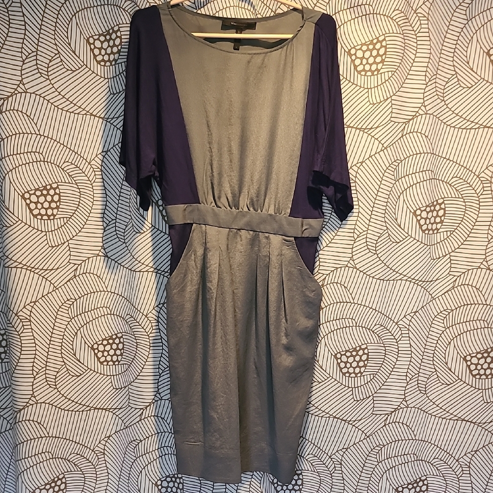 BCBGMaxAzria Gray and Navy Blue Midi Dress